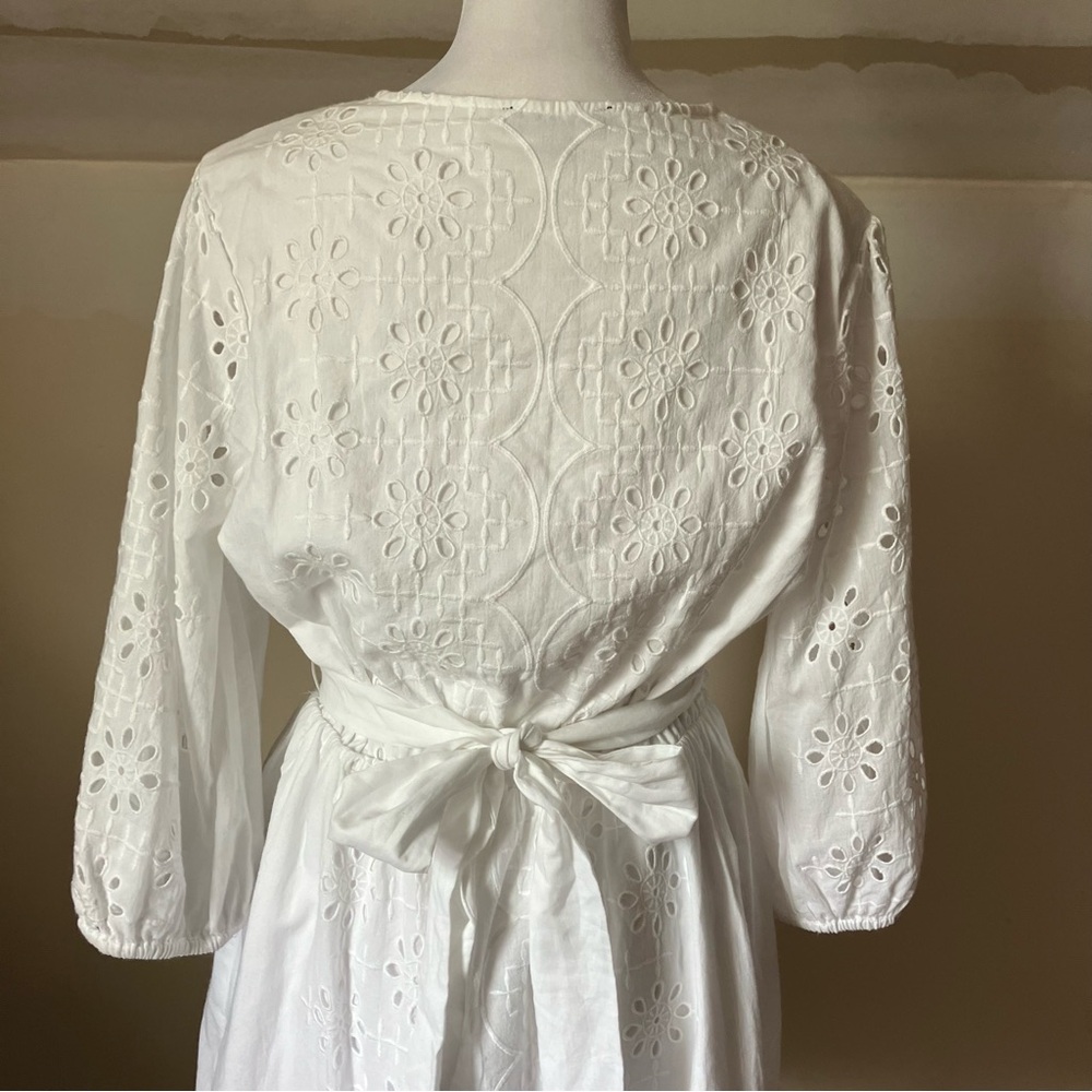 J.Crew White Eyelet Mini Dress | Belted Cotton | Cottagecore Summer size Small - Picture 8 of 12